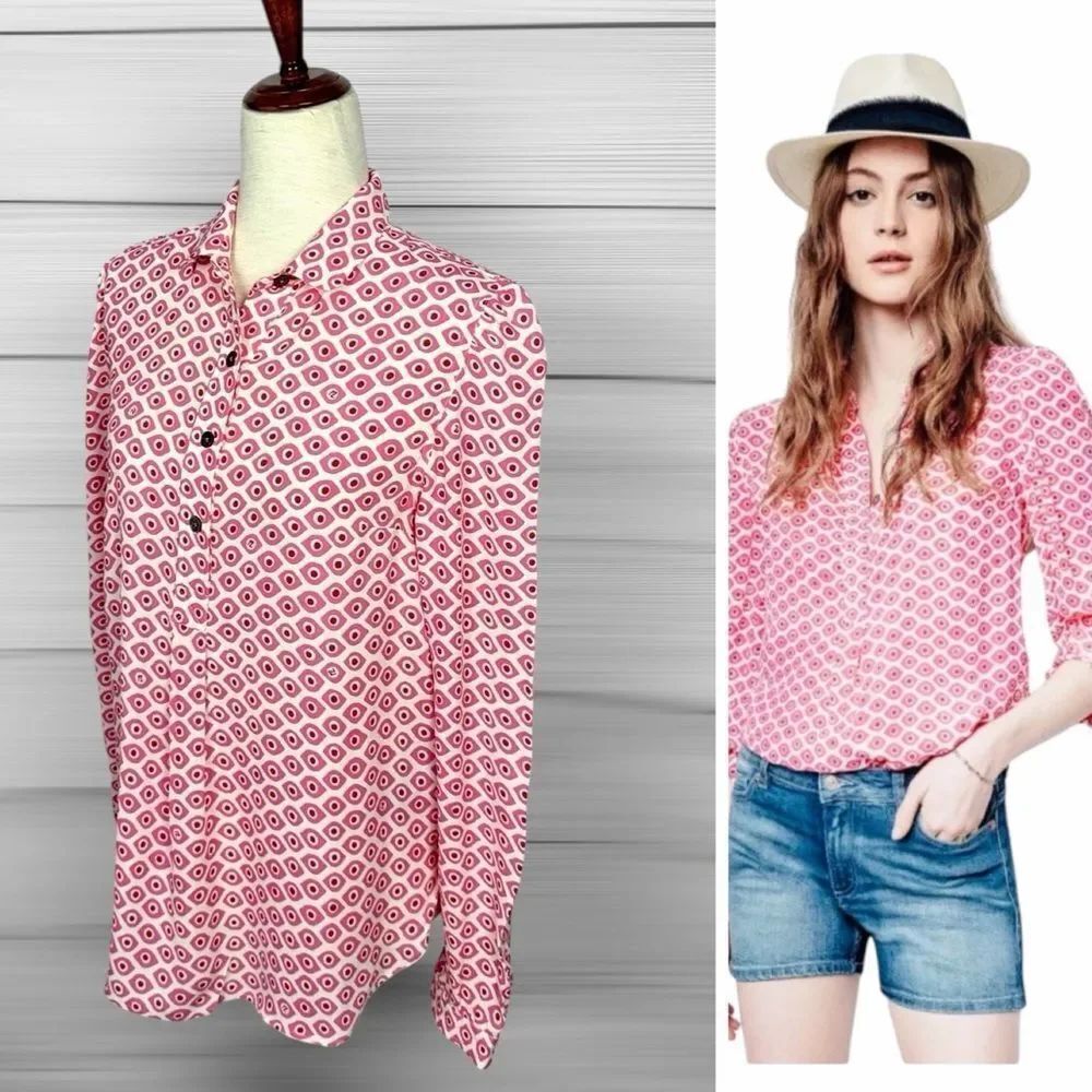 Zadig & Voltaire Tade Eyes Blouse Pink Geometric Viscose Half Button Top L